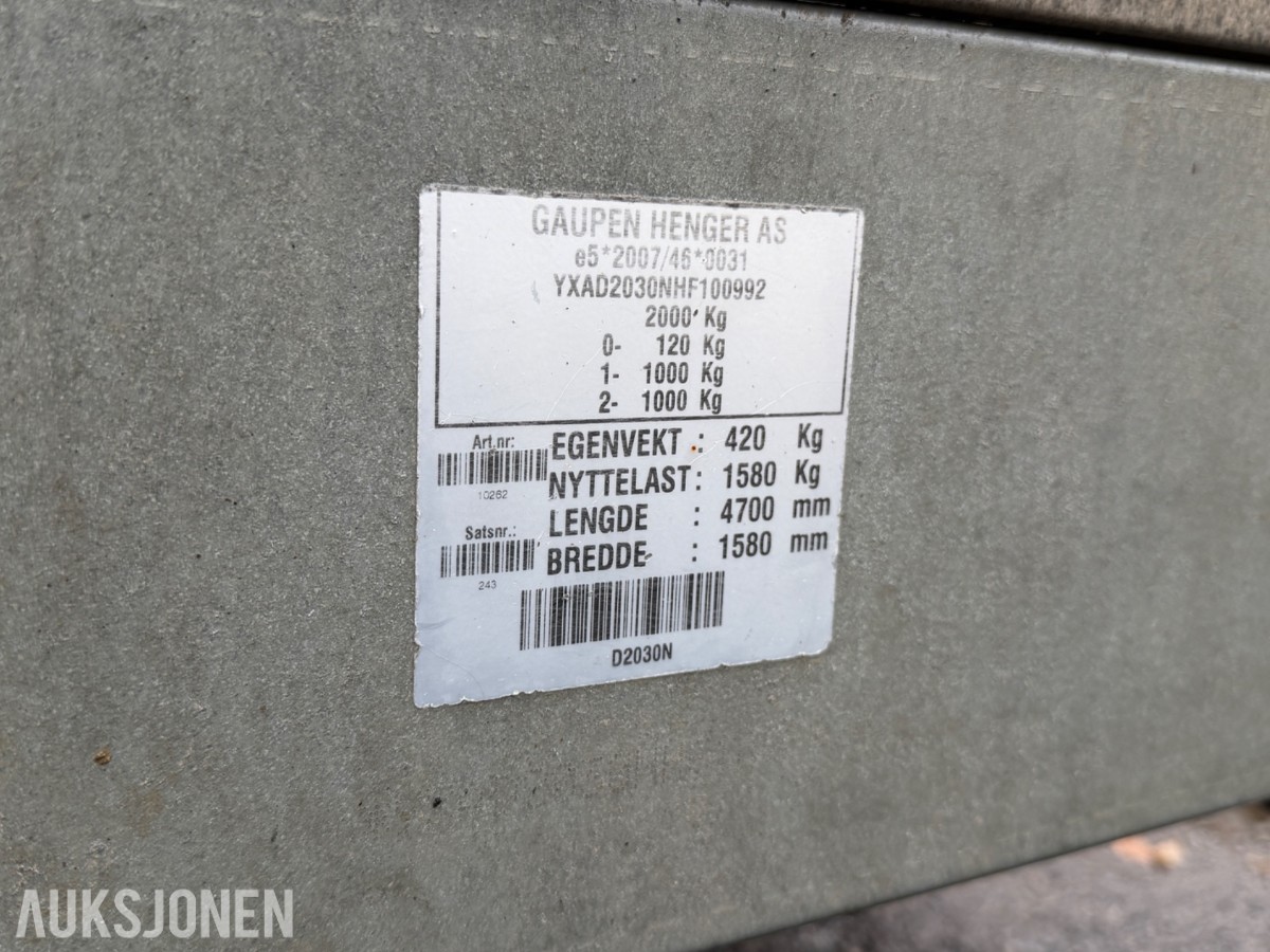 2018 Gaupen D2030N Boggihenger, 2 000kg 