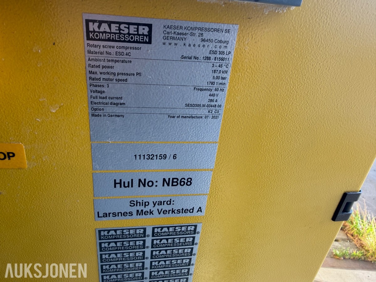 2021 Kaeser ESD 305lp Kompressor stasjoner 110 driftstimer