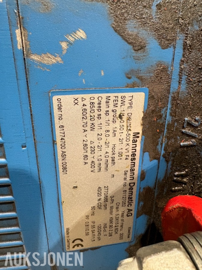 Demag traverskran med DKUN 5-500 K V1 F4 kjettingtalje