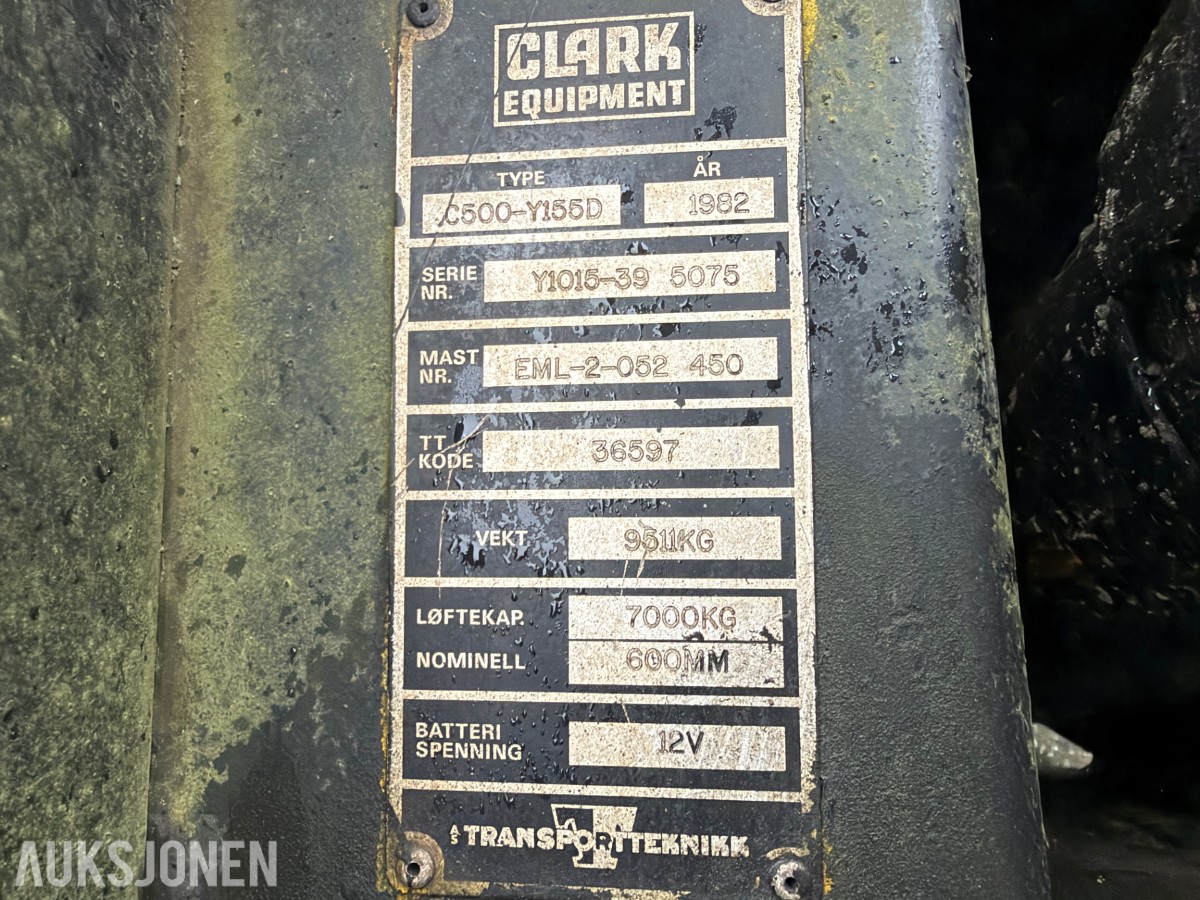 1982 Clark C500-Y35D Gaffeltruck, hydr gaffelspredning, tilt