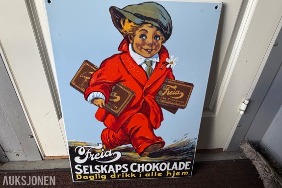 1995 Freia Selskaps Chokolade Emaljeskilt - Reproduksjon - Freia gutten