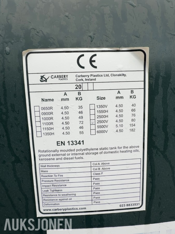 Dieseltank carbery 2500v med pumpe og telleverk 