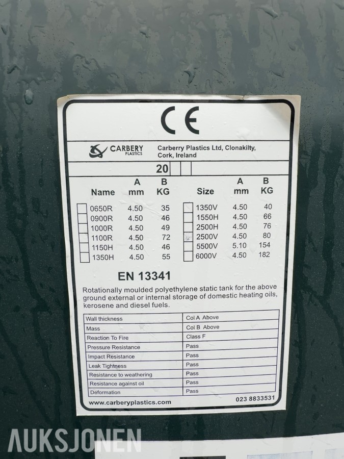 Dieseltank carbery 2500v med pumpe og telleverk 