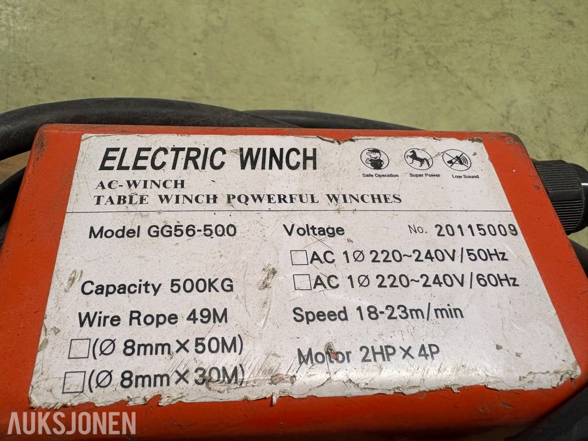 Elektrisk vinsj GG56-500 500 kg med 49 m wire