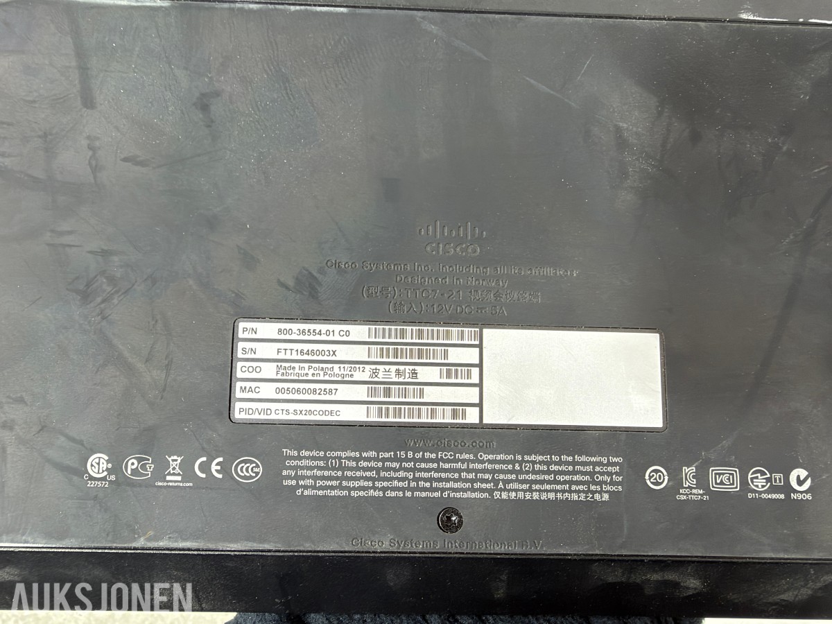 Cisco SX20 videokonferanseutstyr med PrecisionHD-kamera og nettverksutstyr