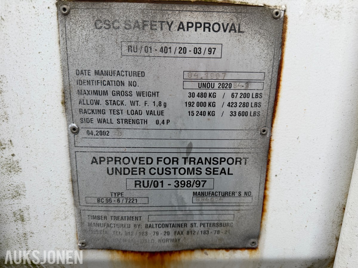 1997 Baltcontainer 20 fot container med innredning/stillas