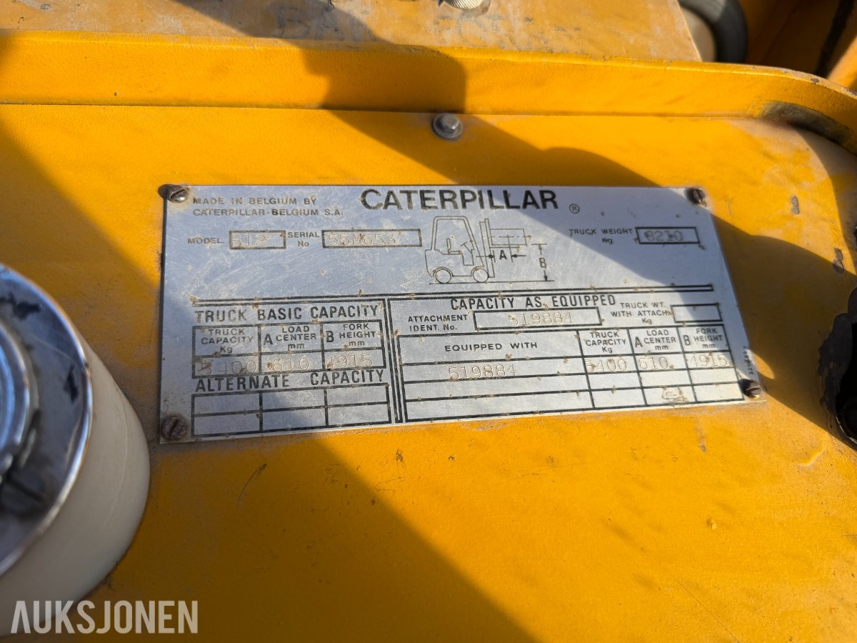 1974 Caterpillar B12 gaffeltruck, 5,4 tonn, lange gafler