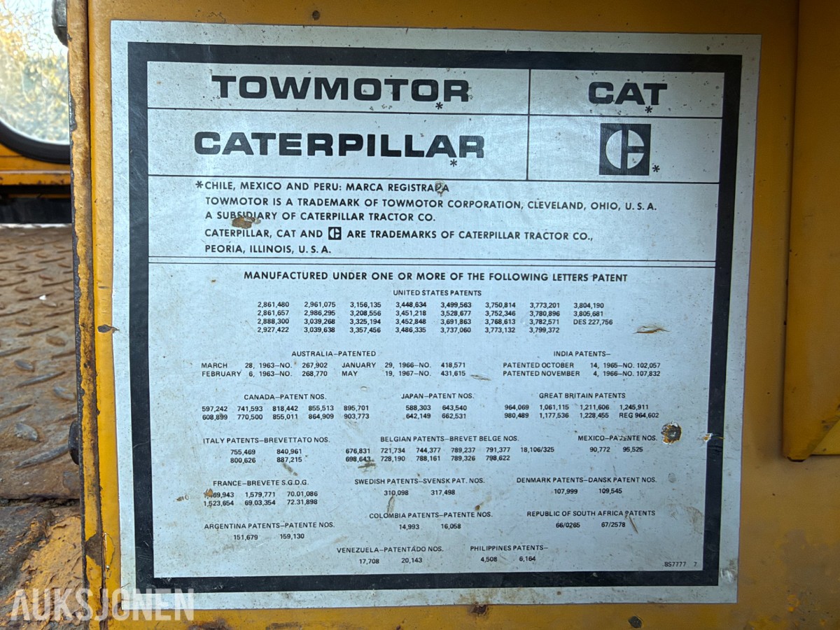 1974 Caterpillar B12 gaffeltruck, 5,4 tonn, lange gafler