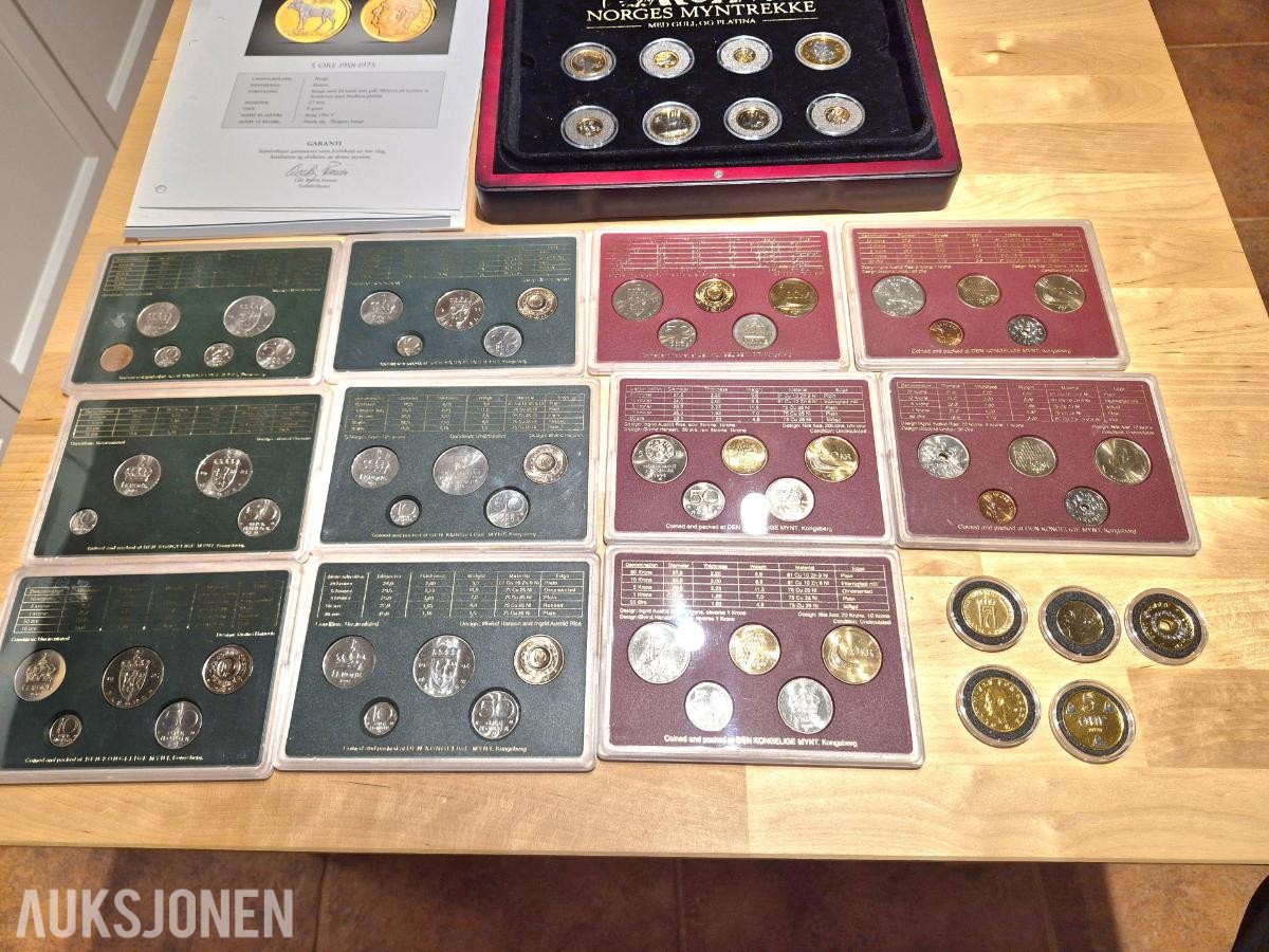 Norges Myntrekke med Gull og Platina-Myntsett Norges bank/samlerhuset
