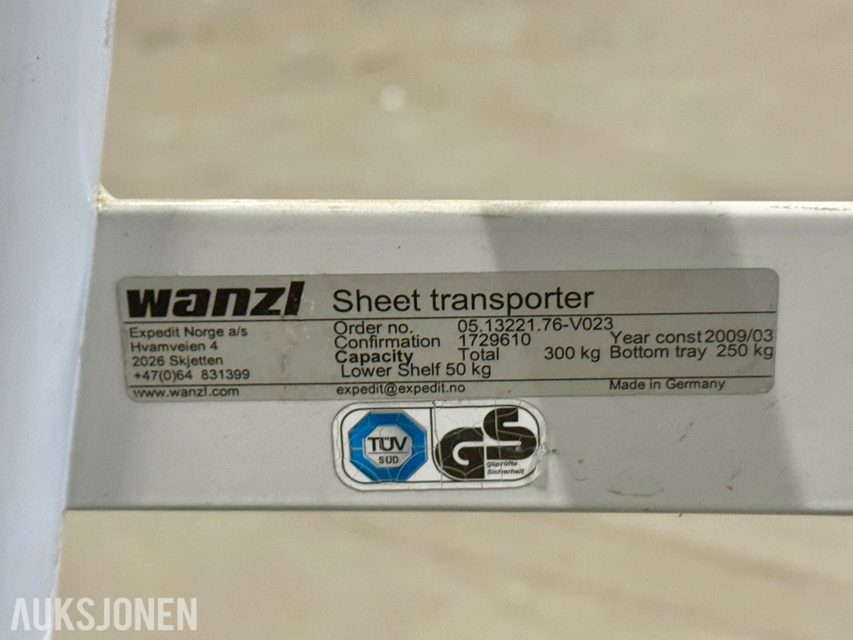 2009 Wanzl platevogn / sheet transporter - 300 kg kapasitet
