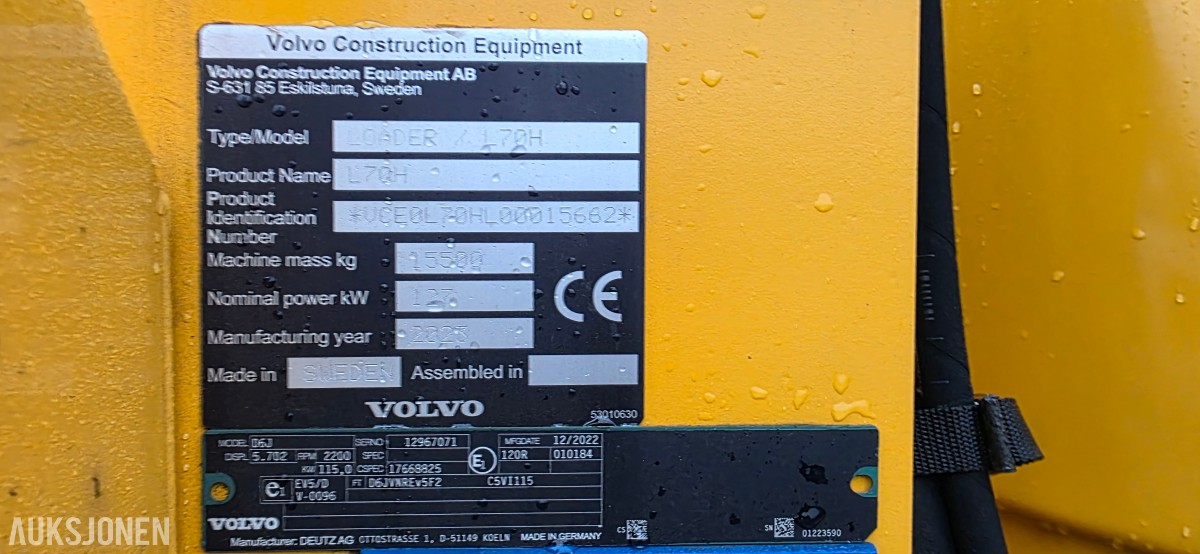 2023 Volvo L70H hjullaster, 2230 timer