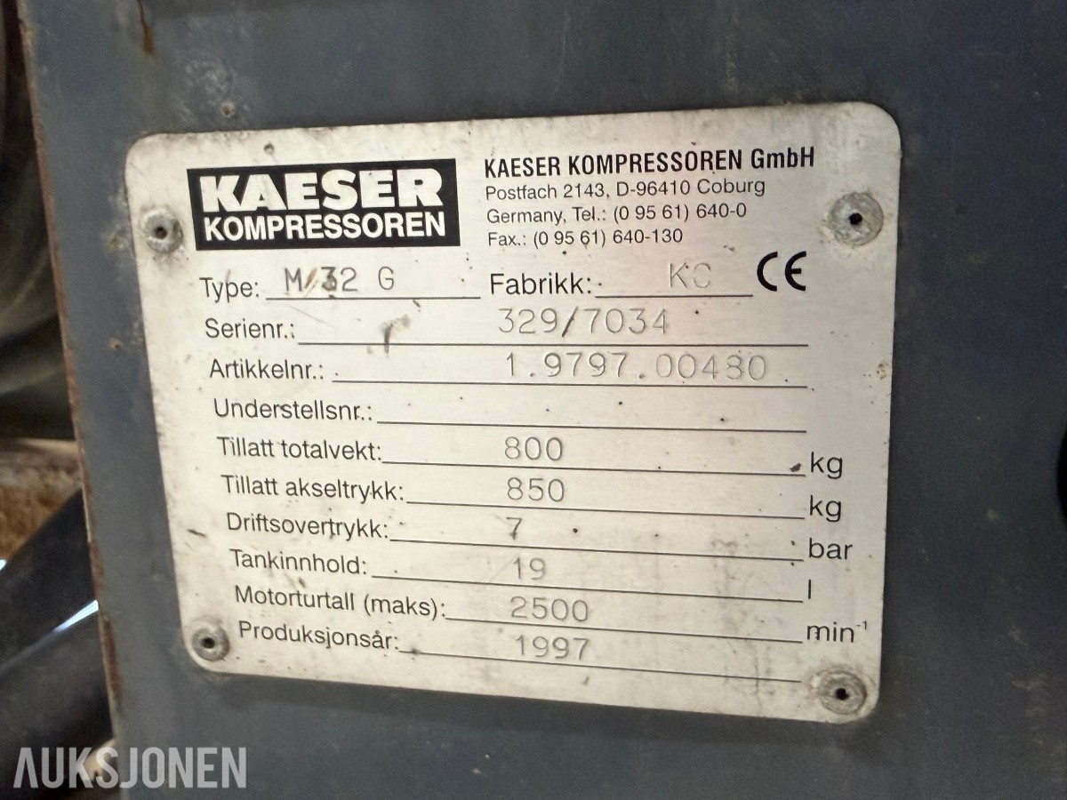 1997 Kaeser M32 kompressor med utstyr