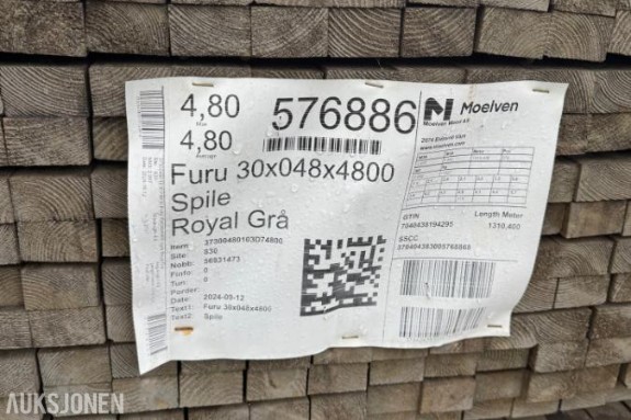 1 Pakke Furu 30x048x4800 Spile Royal Grå