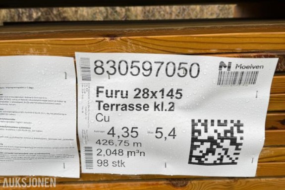 1 Pakke Furu 28X145 Terassebord KL2 CU