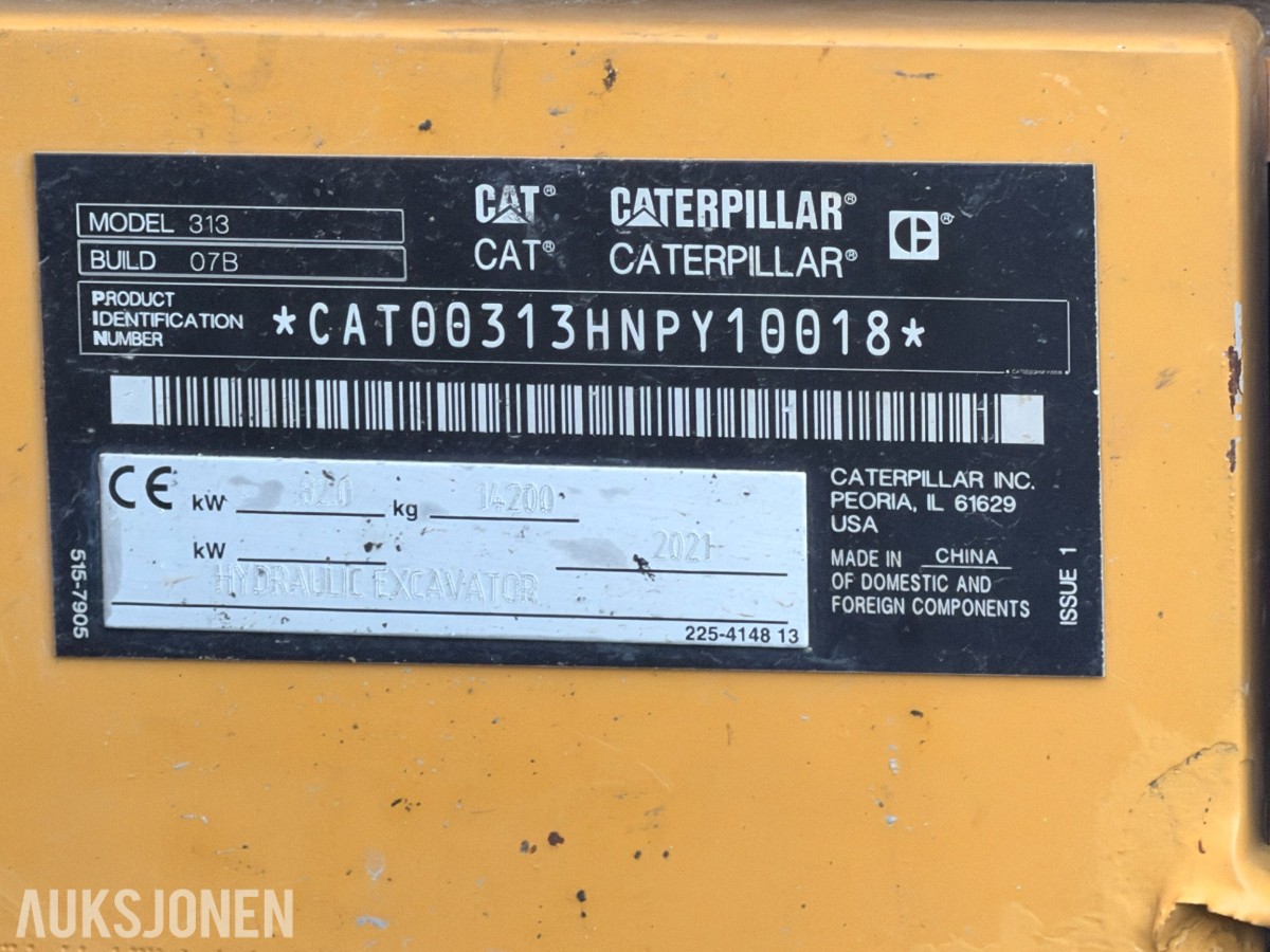 2021 CAT 313 Beltegraver, tiltrotator, skuffe