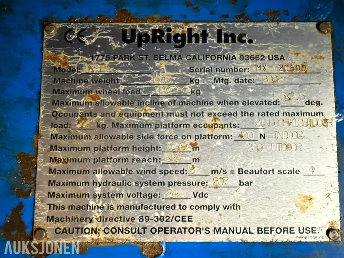 2002 UpRight MX-19 Sakselift, reparasjonsobjekt